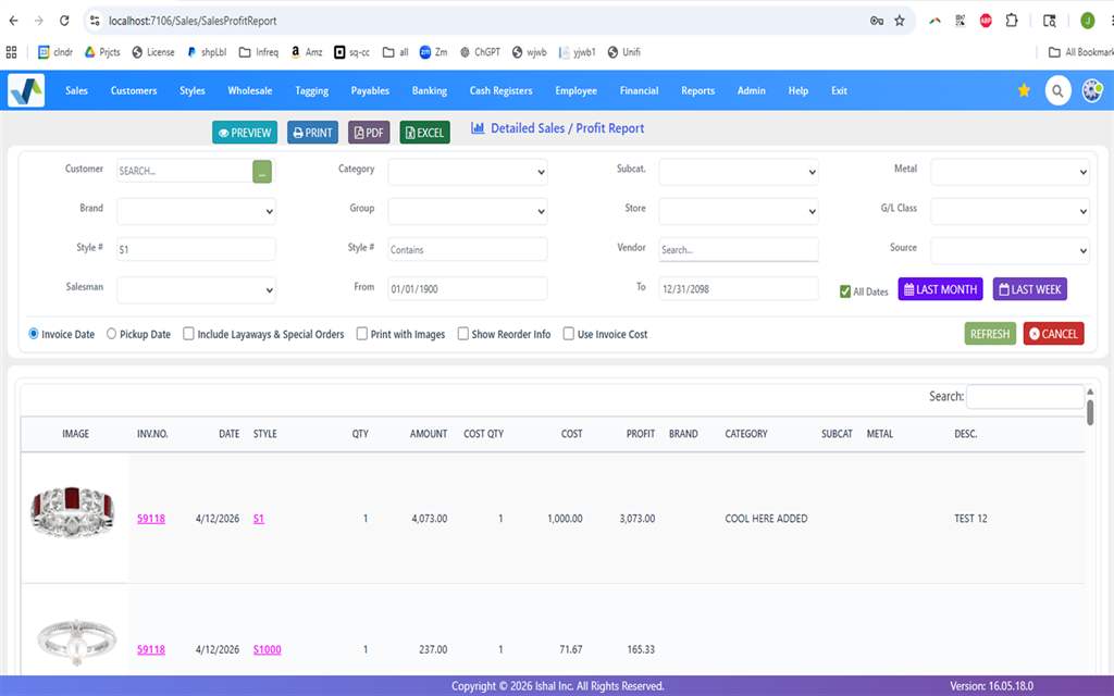 WJewel jewelry software analytics and reports dashboard